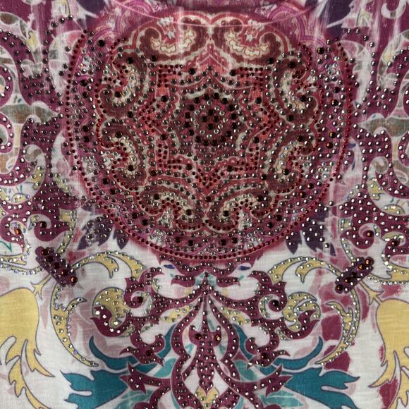 Reba Top Women 2X Burnout Southwestern Rhinestone Aztec Artsy Stretchy Patterned - Picture 4 of 13